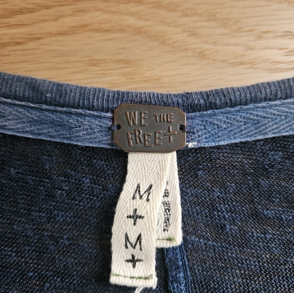 Free People We The Free Affogato Hacci Tunic Top Blue Linen Blend Boho Medium - Picture 4 of 11